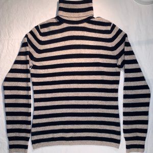 Navy and Beige Striped Cashmere Turtleneck